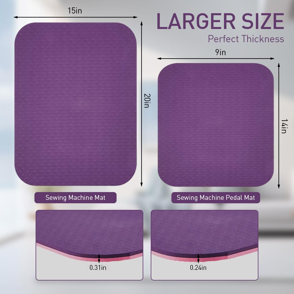 HASTHIP 2Pcs Anti-slip Mats 2 Sizes Foot Pedel Mat Sewing Machine Anti-slip Mat Sewing Machine Muffling Mats Reduces Sewing Machine Vibrations and Movement, Sewing Machine Accessories