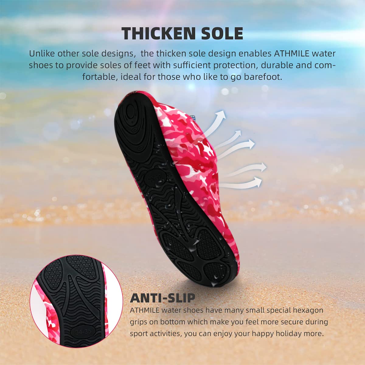 PALAY Water Shoes for Men Women, Quick Dry Barefoot Aqua Yoga Socks, Outdoor Thicken Anti-slip TPR Rubber Sole Breathable Aqua Socks for Surfing Yoga Indoor Fitness(UK2-2.5)