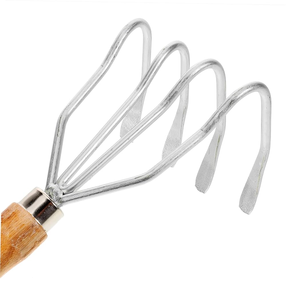 HASTHIP® Gardening Rake Stainless Steel Gardening Rake with Wooden Handle 10.6 Inch Lawn Portable Tool for Lawn,Soil,and Garden Bed Maintenance