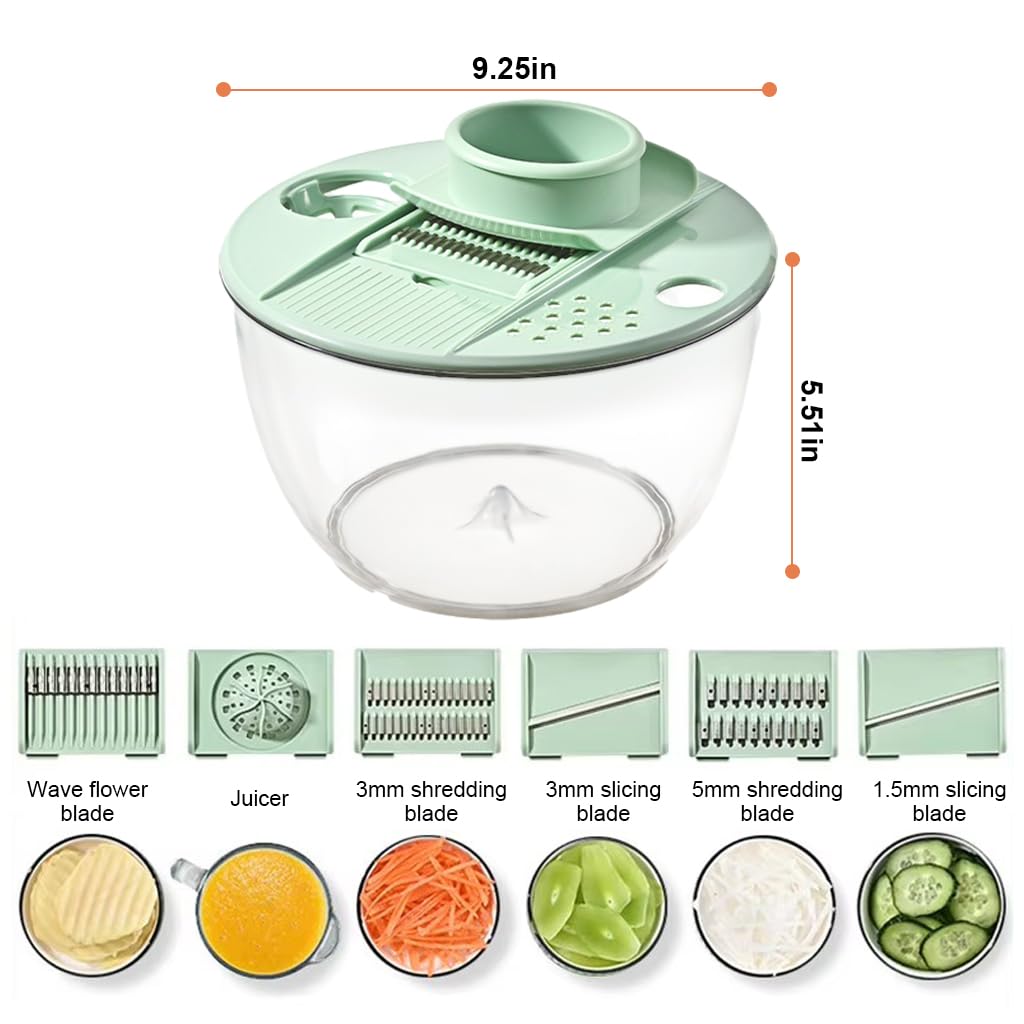 HASTHIP 4L Salad Dryer Bowl Multifunctional Salad Processer Bowl with 6 In 1 Food Processer Blades Large Capacity Salad Dryer Bowl