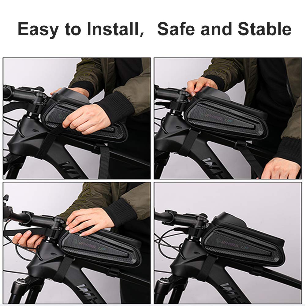 Proberos Cycle Frame Bag, Bicycle Storage Bag with 6.5'' Waterproof TPU Touch Screen & Double Zipper Design, Cycle Mobile Holder Bag for All Phones Upto 6.5 Inches Outdoor Riding Gear (Black-12)