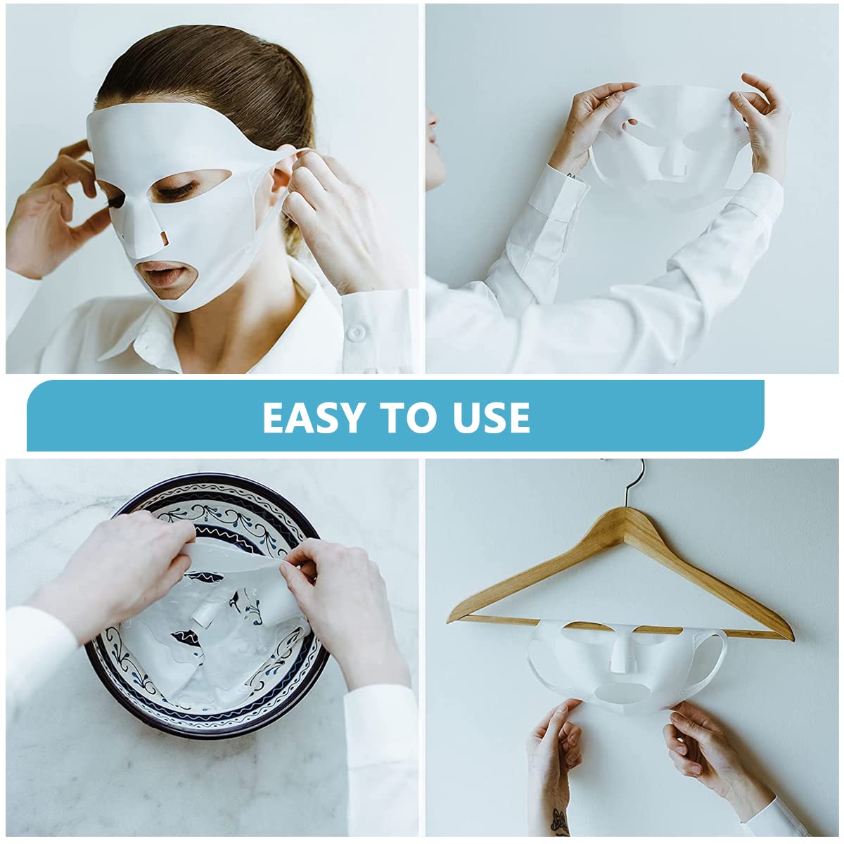 HASTHIP Anti-Wrinkle Reusable Silicone Prevent Evaporation Moisturizing Facial Mask Cover Wrap Holder with Ear Loops for Sheet Masks & Beauty Face Care Tool