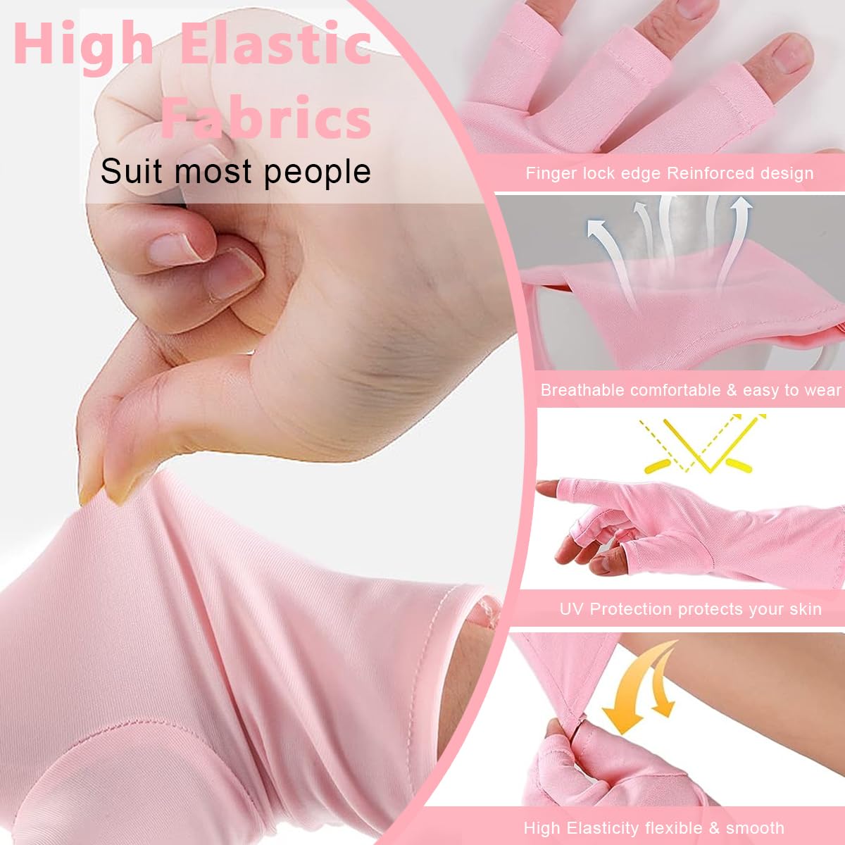 MAYCREATE Anti UV Gloves for Gel Nail Lamp, Professional UV Protection Gloves for Manicures, UPF 50+ Stretchy Women Fingerless Nail Dryer UV Gloves for Nails - Pink