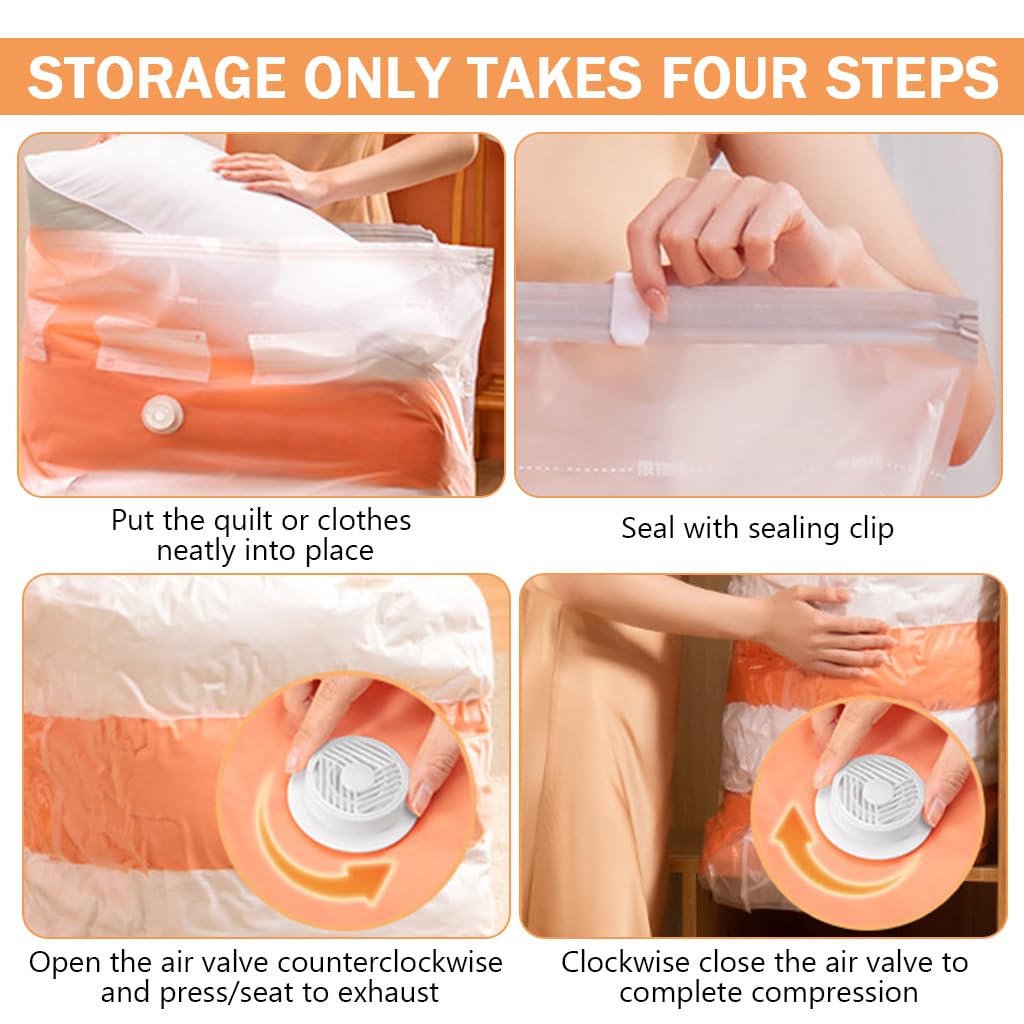 HASTHIP 6-Piece Vacuum Compression Storage Bags, No Need Pump to Use, Space-Saver for Clothes Bedding, Ideal for Travel & Home Organization (3 Sizes)