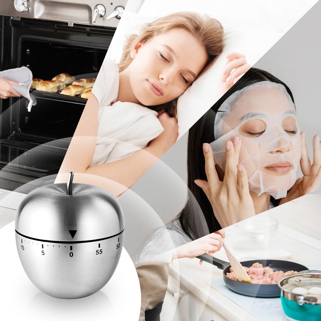 ZIBUYU Kitchen Manual Timer Stainless Steel Apple Mechanical 60mins Countdown Kitchen Timer 70 Decibels Kitchen Timer Learning Timer