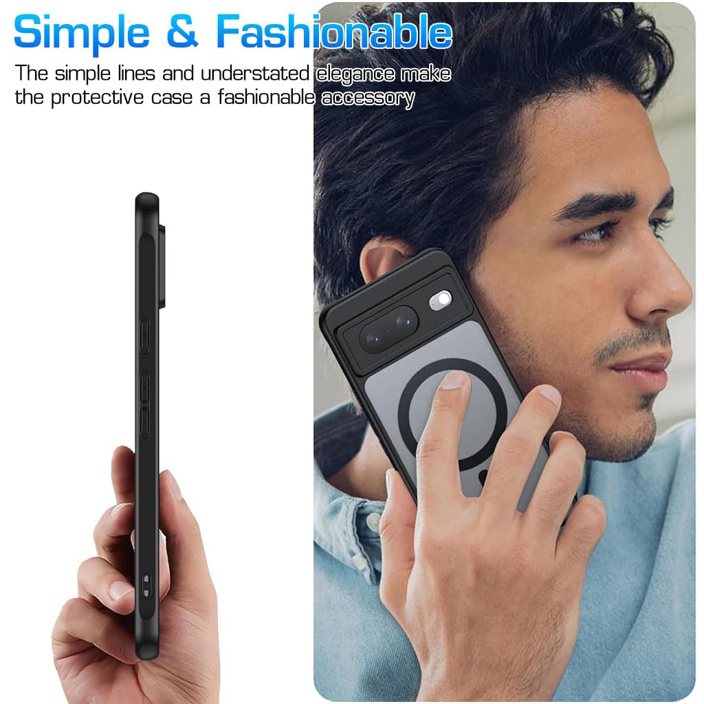 ZORBES Phone Case for Google Pixel 8 Full Protection Phone Cover for Google Pixel 8 with Magnet Ring Compatible with MagSafe, Fashion Matte Black Hard Shockproof Protective Case for Google Pixel 8
