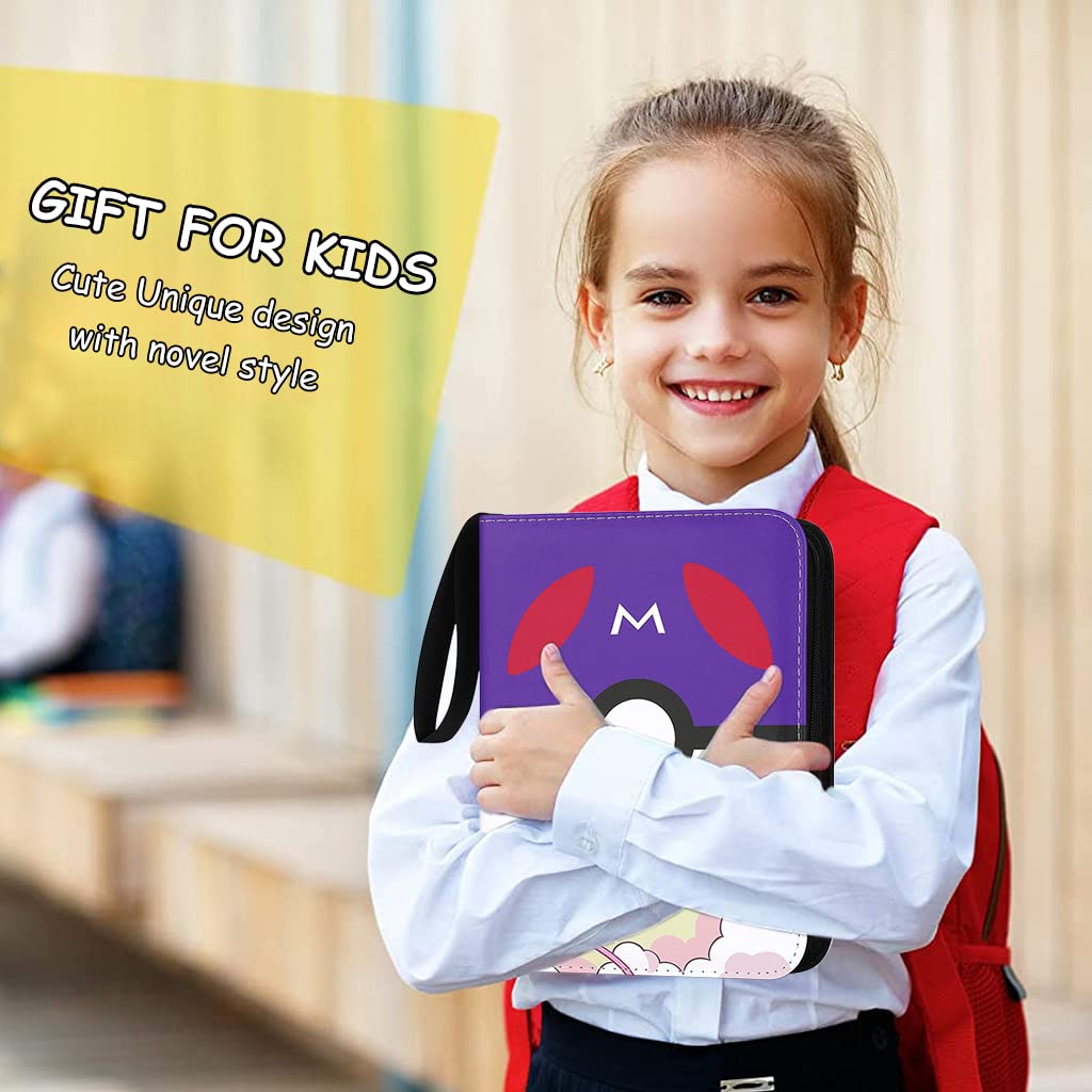 PATPAT Poke-mon Binder, Trading Cards Collector Album for 400 Poke-mon Cards Cartoon Prints Zipper Bag Trading Card Binder Poke-mon Collection Cards Pack Bag Game Cards Case Gift for Kids Boys Girls