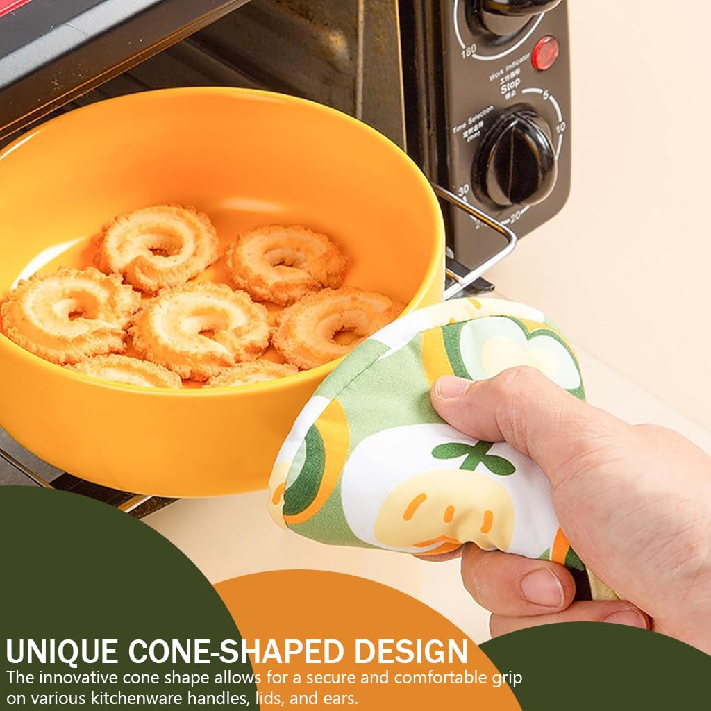 HASTHIP 3Pcs Kitchen Pot Ear Grips Pot Lid Handle Mitts Creative Print Cone-shaped Insulation Grips for Pots Heat Resistant Anti-slip Cone Shaped Insulation Grips with Loop