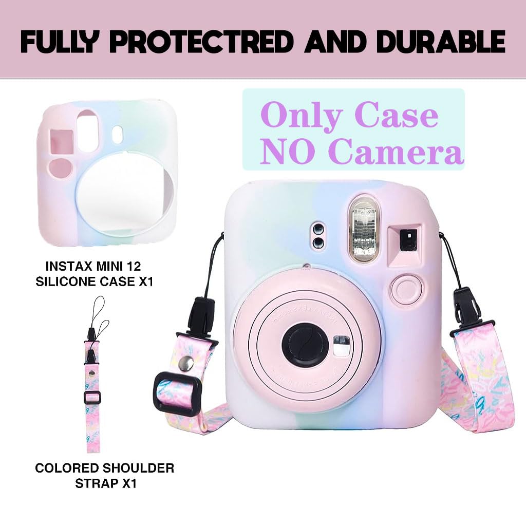 ZORBES Camera Case for Fujifilm Instax Mini 12 Soft Silicone Protective Case with Print Shoulder Strap, Anti-Scratch for Fujifilm Instax Mini 12 Camera Case Cover (Without Camera)
