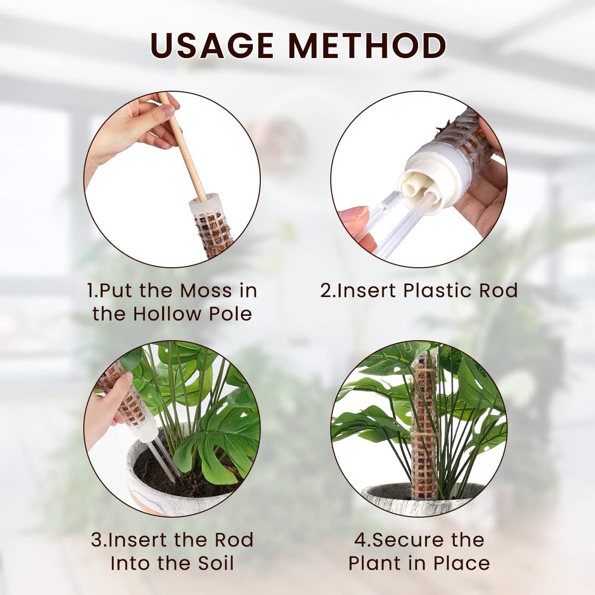 HASTHIP 2pcs 25cm Moss Stick for Plants with 5 Lables and 1 Roll Velcro, Plastic Plant Stakes and Supports for Money Plant, Climbing Indoor Plants