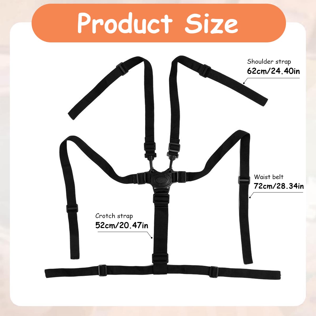 SNOWIE SOFT Baby Safety Strap for Chair 5-Anchoring-Points Safety Harness Belt for Toddlers Universal Adjustable Quick Release Buckle Design Baby Safety Strap for Stroller, High Chair, Pram