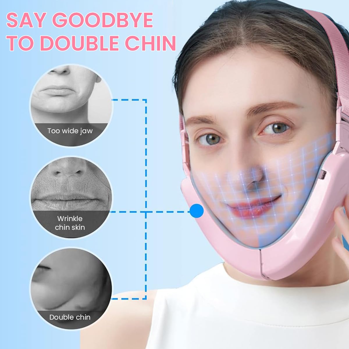 HANNEA V Line Face Lift Massager, Blue Light Double Chin Reducer For Women - 6 Modes, Activate Skin Elasticity, Improve Double Chin, Portable - For Home, Office & Travel