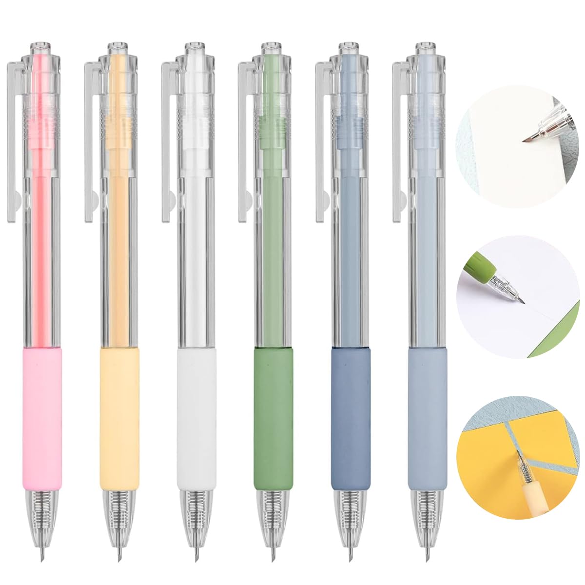 HASTHIP 6Pcs Craft Cutting Paper Pen Cutter Tool, Precision Paper Cutter Pen, Cartoon Pattern Student Utility Pen with Pocket Clip Cartoon Pattern Student Utility Cutter Pen for DIY Scrapbooking Art
