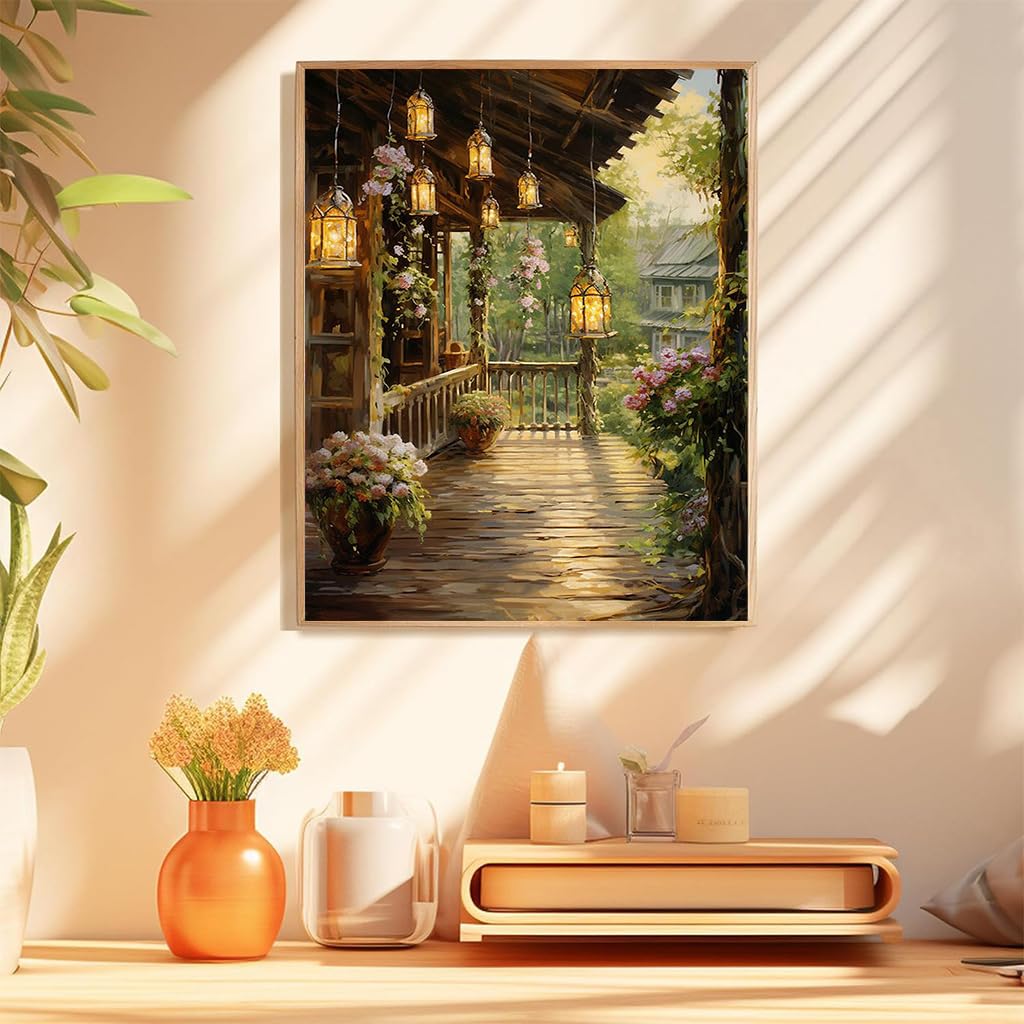 HASTHIP DIY Paint by Numbers Kit Countryside Hallway DIY Oil Paint Paint by Numbers Canvas Oil Paint Wall Decoration DIY Number Painting Natural Scenery Oil Paint Home Decoration, 40 x 50 cm