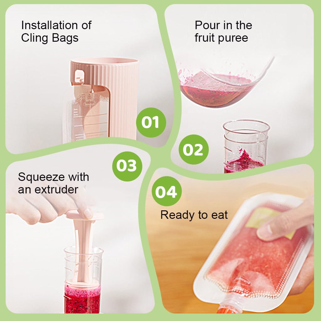 SNOWIE SOFT Baby Food Maker for Puree Food Storage, Precise Capacity Squeeze Station, Save Time & Efficient, No Food Splashing, Baby Essentials, with 10pcs Reusable Portable Food Storage Bag