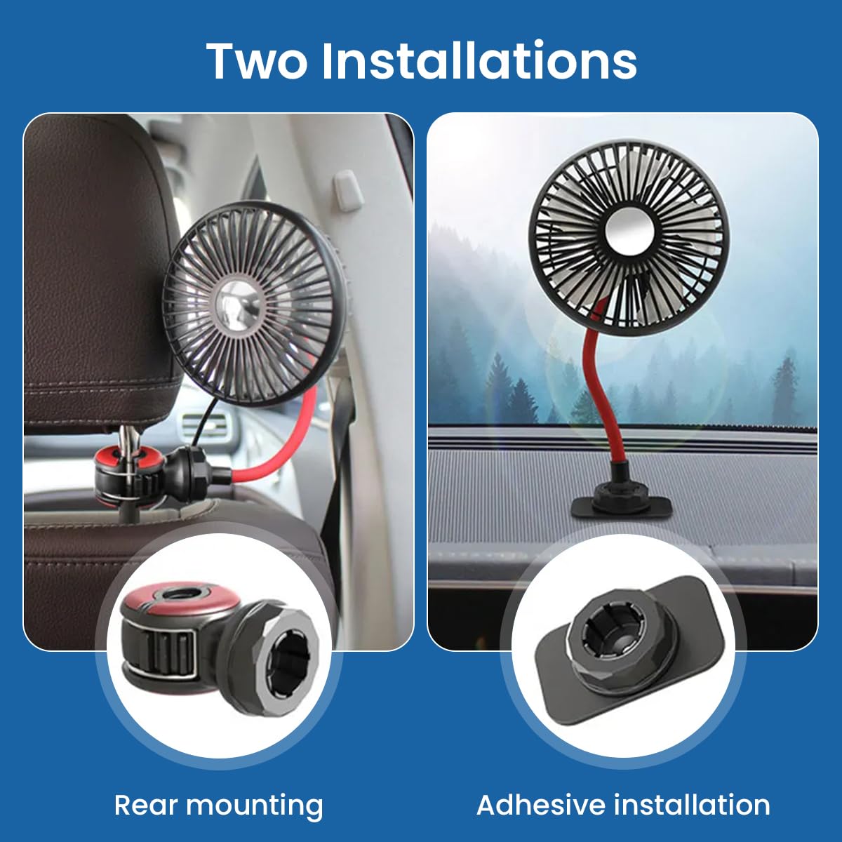 STHIRA Car Fan USB Fan for Car Headrest & Dashboard 5-Blade Strong Wind DC Fan with 3 Speed Settings 360° Flexible Arm & 1.8m Cable Mini Fan for Car Dual Installation Options Electric Fan