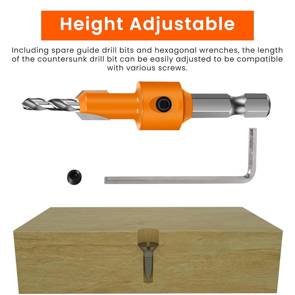 Serplex® 44PCS Countersink Drill Bit Set 5Pcs with 6Pcs Extra Pilot 8mm Shank Woodworking Counter Sinker for Woodworking