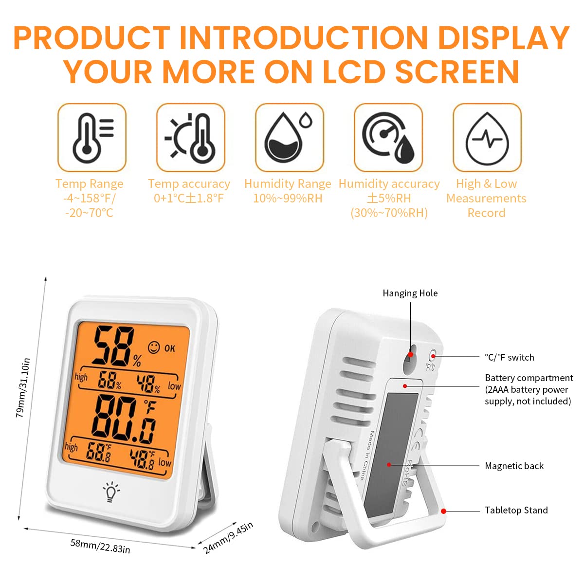 Serplex Electronic LCD Digital Display Indoor Thermometer Hygrometer Weather Station Monitor Hygrometer Backlit Humidity Guage Accurate Temperature Monitor Meter with Stand for Home Office Green House