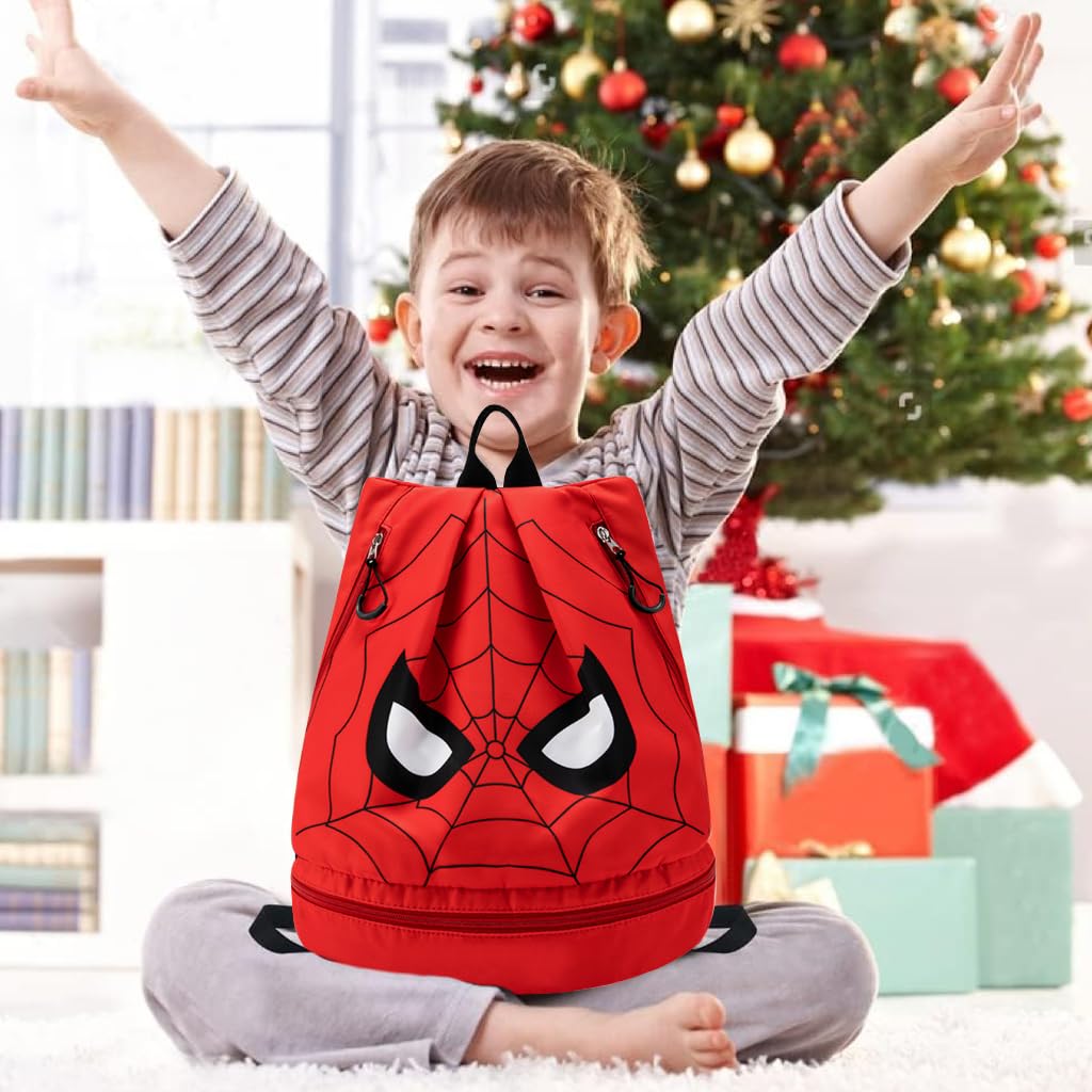 PALAY Swimming Bag for Kids Spider Man Print Shoulder Bag for Kids Large Capacity Backpack for Boys Girls Wet Dry Separation Beach Bag