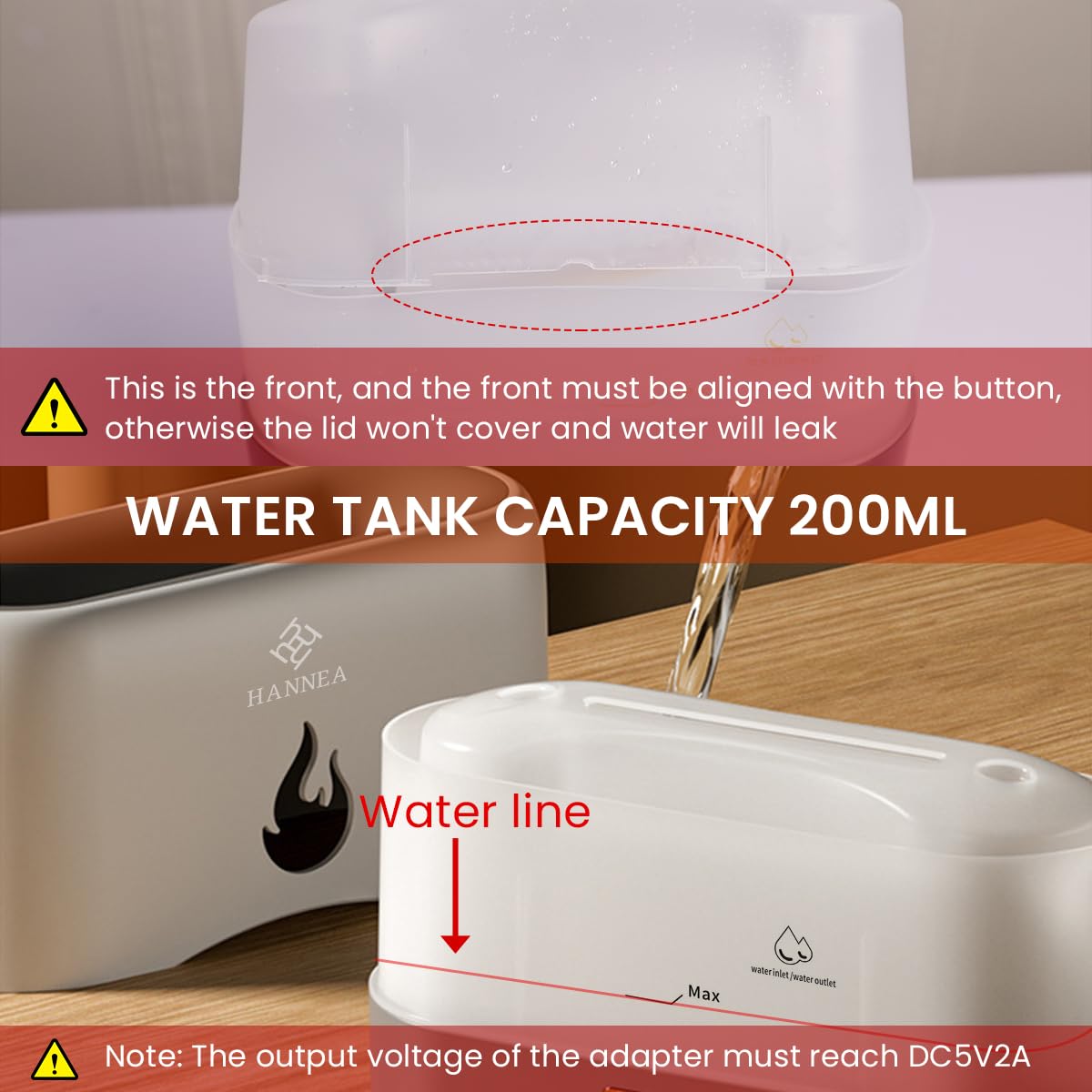 HANNEA Humidifier for Room Oil Aroma Diffuser Electric 200mL Aromatherapy Essential Oil Diffuser with Flame Light, Quiet Mist Humidifiers with Auto Shut-Off Protection for Home, Bedroom, Office