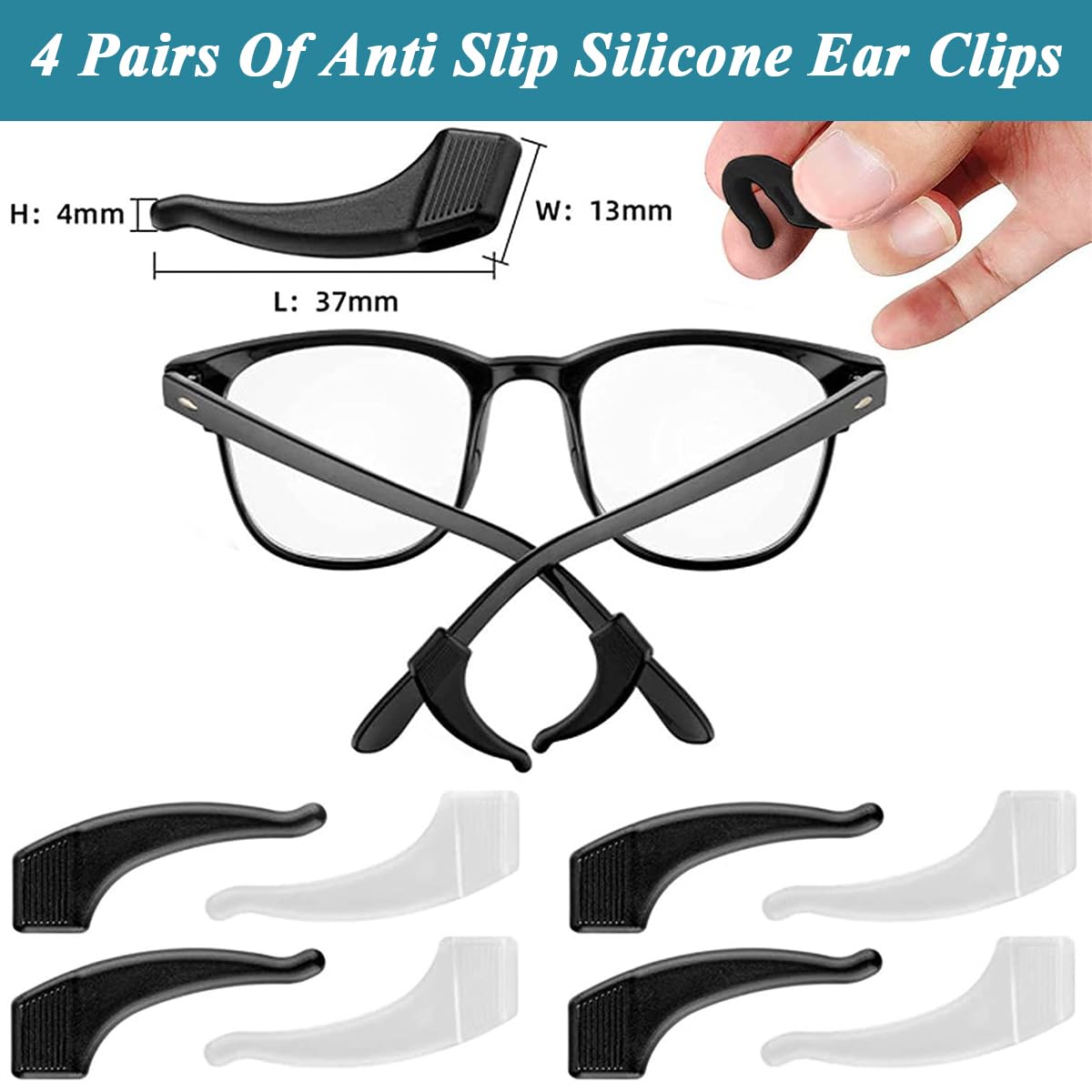 MAYCREATE Eyeglasses Retainers Sets, Silicone Anti-Slip Eyeglass Holder, Eyeglasses Temple Tips Sleeve Retainer for Behind the Ear, Reusable Glasses Ear Grip for Sport Study