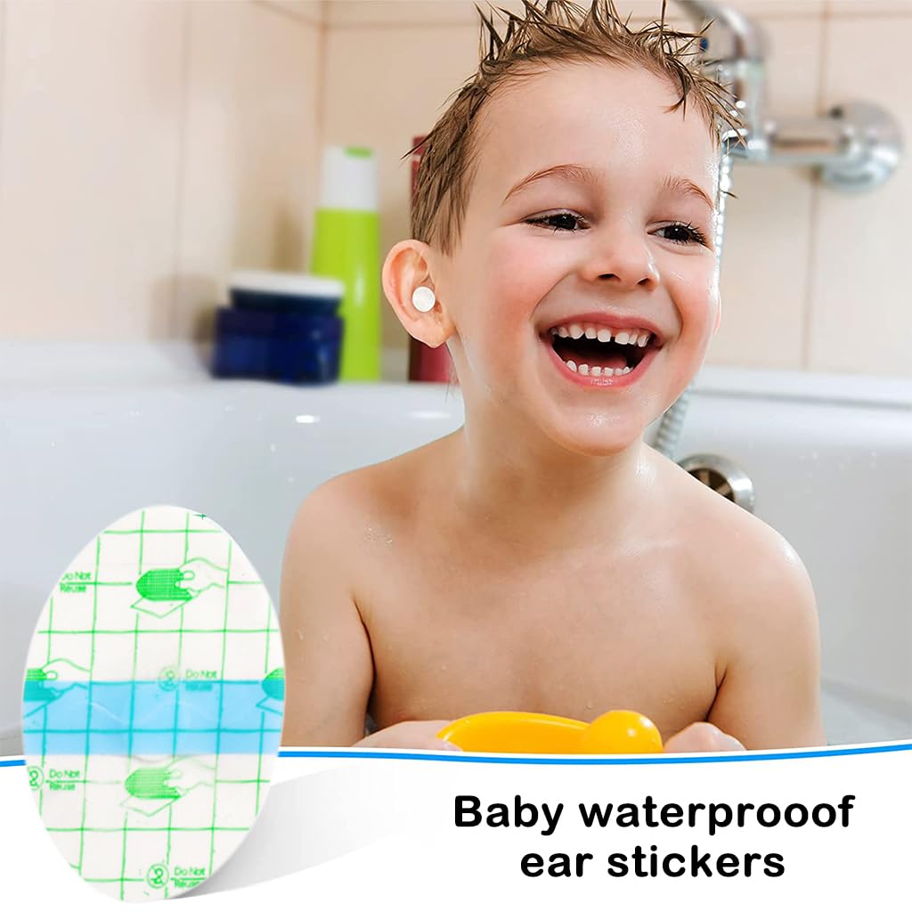 HANNEA 40pcs Baby Waterproof Ear Stickers, Waterproof Ear Protector Cover, Ear Protectors with Ear Plugs for Adult, Teens, Ear Covers for Shower, L