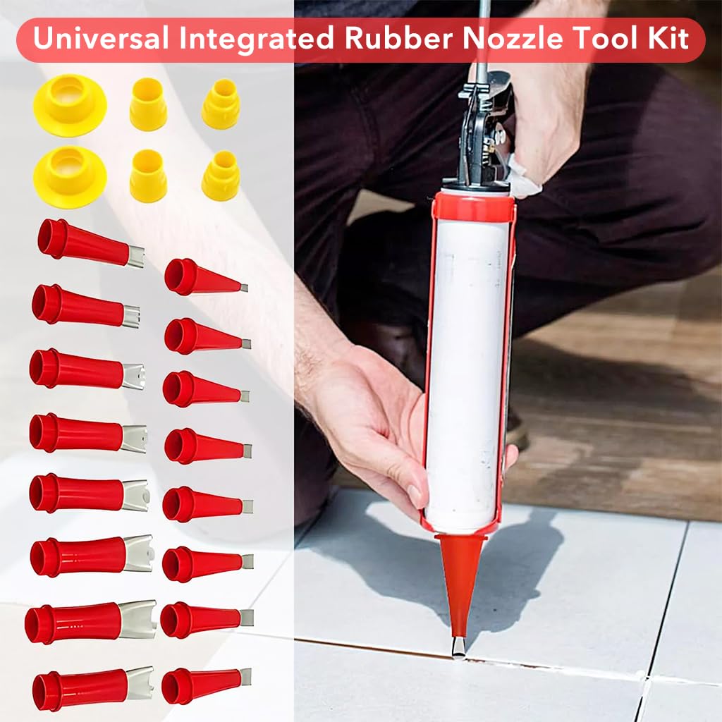 Serplex 16Pcs Nozzles for Caulking Gun, Stainless Steel Replacement Nozzles with 6 Adapter Universal Caulking Gun Nozzles for Glass Adhesive, Acrylic Caulk, Rubber Sealant, Latex Caulk