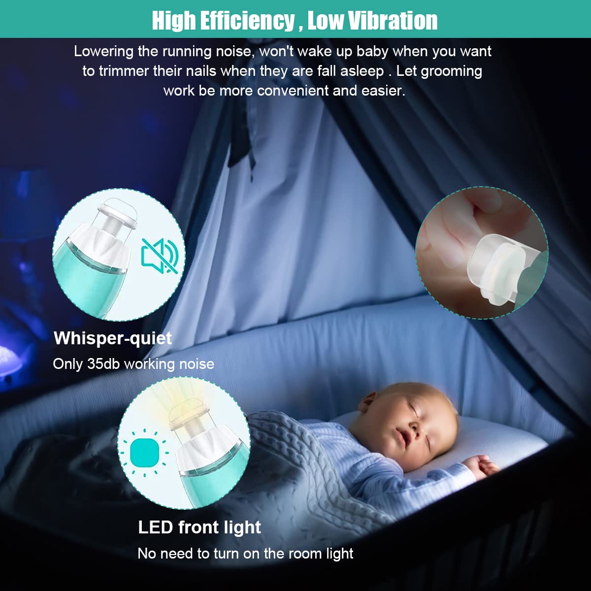 Zibuyu Electric Baby Nail Cutter with LED and 7 Grinder Bit, (Without Battery)