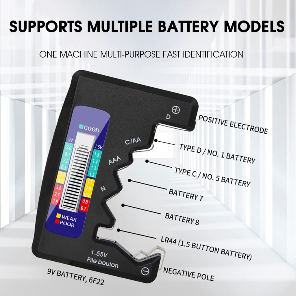 Serplex Battery Tester, Universal Digital Battery Checker For AAA / AA / 9V/ C / D / N / 1.5V Button Cell Battery, Small Accurate Cell Tester, Battery Power Checker (Not For Rechargable Battery)