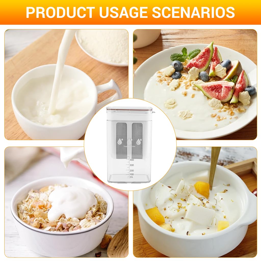 HASTHIP 1100ML Yogurt Strainer,Yogurt Filter Milk Strainer with Fine Mesh Bag,Lid And Scale Mark, for Making Thick Greek Yogurt,Soybean Milk,Kefir,Berries,Soup,Fruit Juice,Coffee