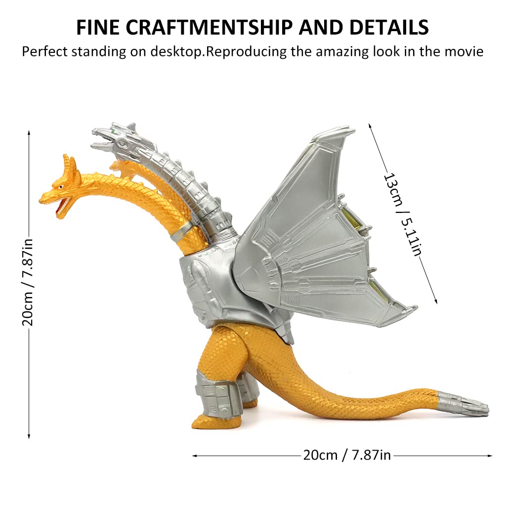 PATPAT Godzilla Toys 7'' Monsters Classic King Ghidorah Mechanical 3 Head Dragon Vinyl Big Action Figure Ghidorah Collectible Model Dinosaur Toys for Kids