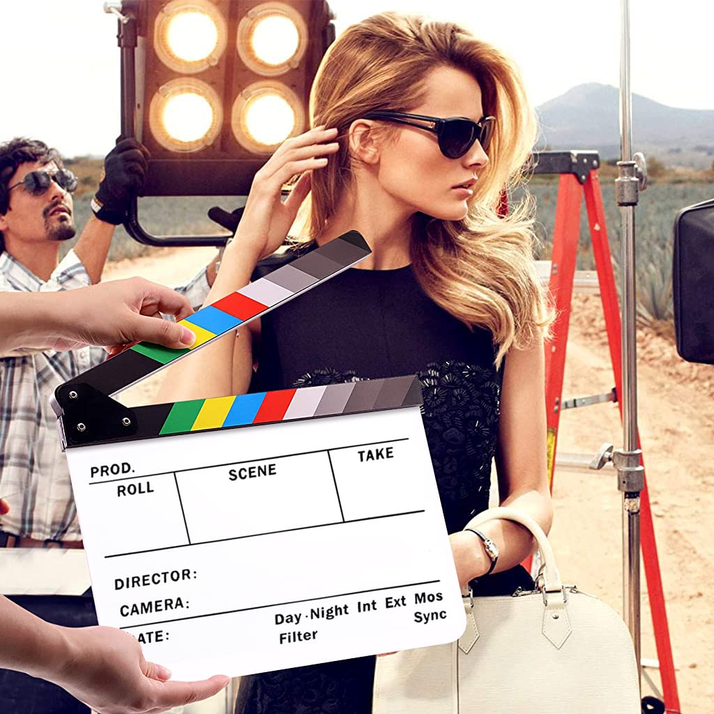 ZORBES 12x10 inch Acrylic Clapboard/Film Slate Cut Action Scene Clapper with Markers and Erasers for Movie Directors,Filmmaking,Photography,Studio,Video,TV