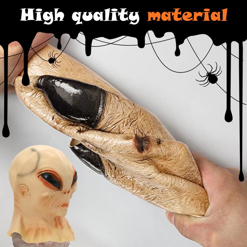 FANCYKU Halloween Alien Funny Mask, 2024 Horror Masquerade Skeleton Mask, Realistic Masks for Adults Human Face, Scary Skull Latex Mask for 15-45 Year Olds