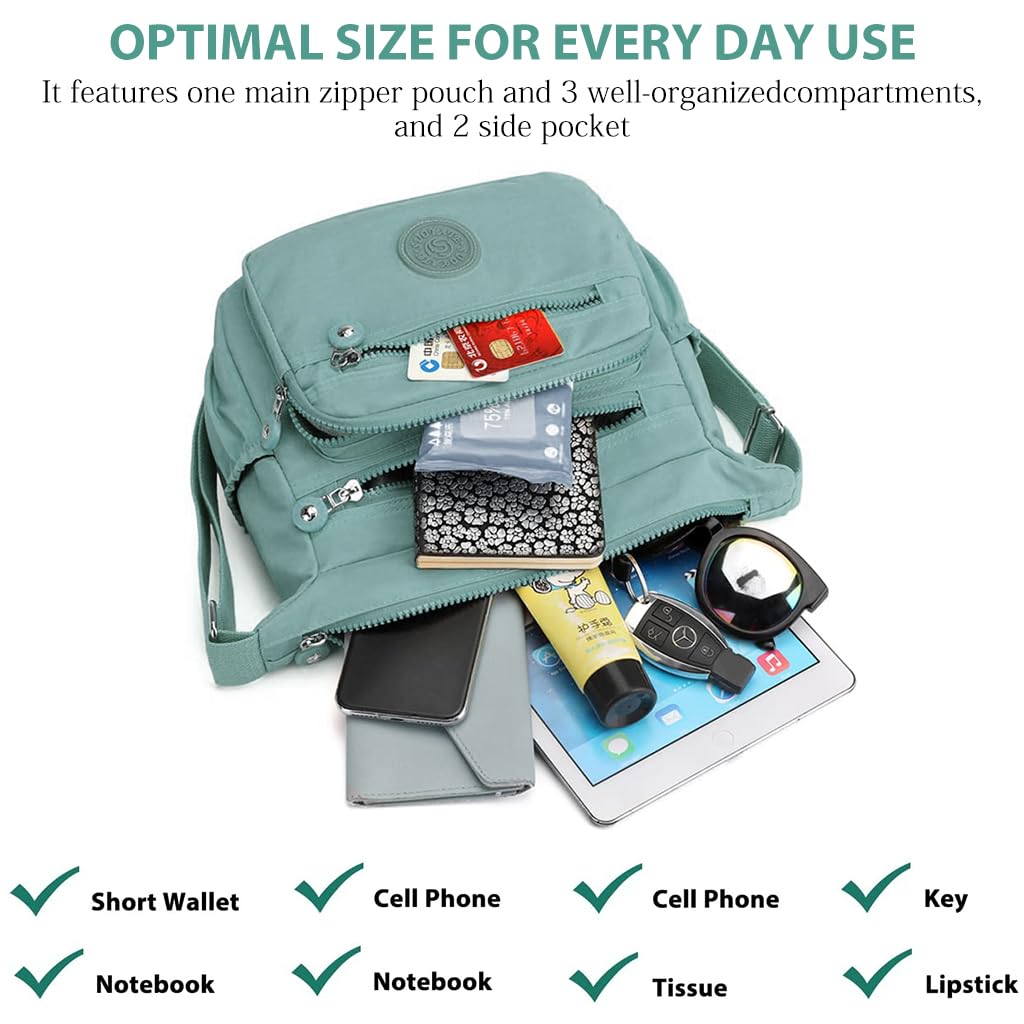 PALAY Women Crossbody Bag Waterproof Nylon Multi-layer Crossbody Bag Casual Satchel Bag Shoulder Bag Messenger Bag Travel Crossbody Bag Day Pack