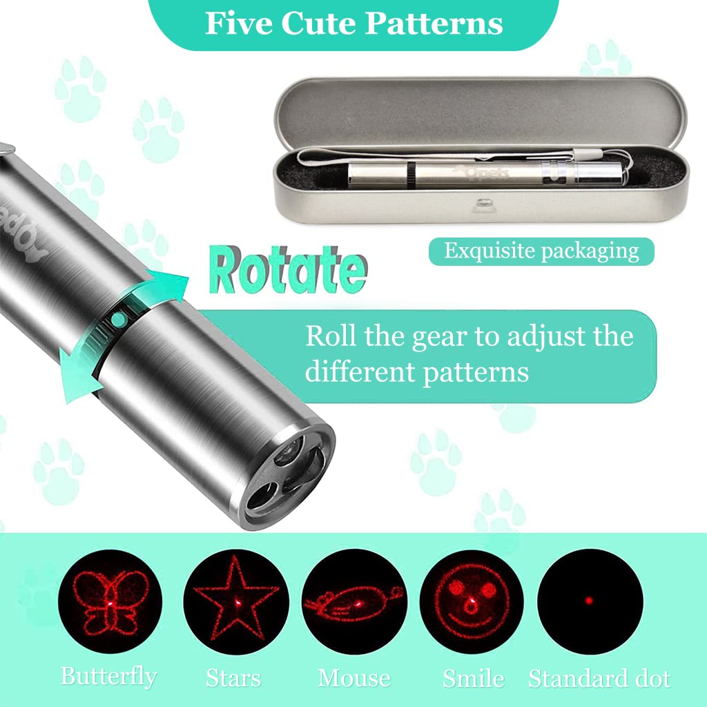 Qpets Cat Chasing Toy,USB LED Laser Pointer for Chasing Interactive Cat Toys 4 in 1 LED Laser Pen Checking Cat Skin/White Light Illumination/5 Patterns