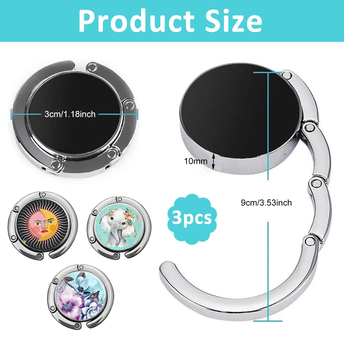 HASTHIP 3Pcs Desk Bag Hanger Aesthetic Design Metal Bag Hanger Portable Folding Bag Ring Hanger for Table, Office Desk Aluminum Alloy Removable Hooks for Bags, Handbag, Backpack