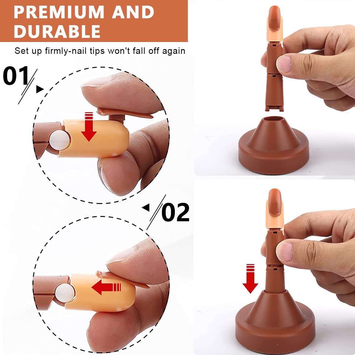 MAYCREATE Nail Art Practice Fake Finger Model for Acrylic Nails Includes 3 Action Finger Models, 1 Finger Model Base, Pack of Fake Finger Nails, Plastic Fake Finger Model