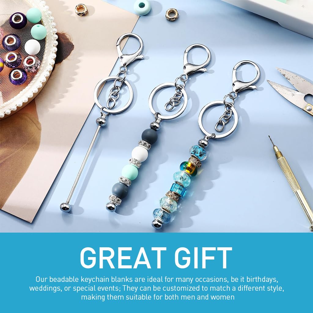 HASTHIP 6Pcs DIY Keychains for Beading Keychain, No Beads, DIY Beading Keyring Keychain with Lobster Buckle Metal Beaded Keychain for DIY Beading Keychain, Beaded Bag Charms, DIY Crafts Gift