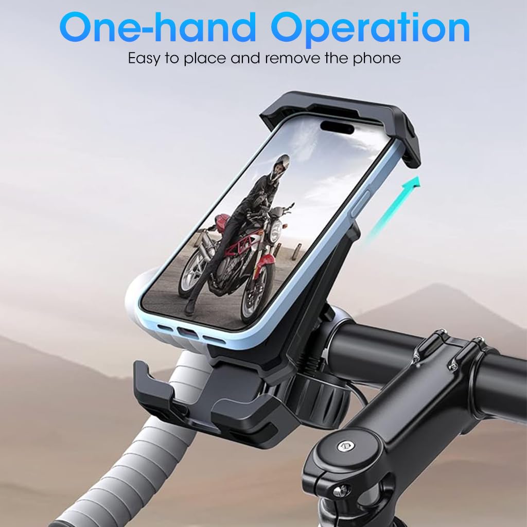 STHIRA Mobile Holder for Bikes, Scooter, Motorcycle, 360° Rotatable Anti Shake Phone Mount, Stable Cradle Moblie Phone Bicycle Stand Compatible with iPhone, Samsung, Oneplus, Smartphones up to 7.2''