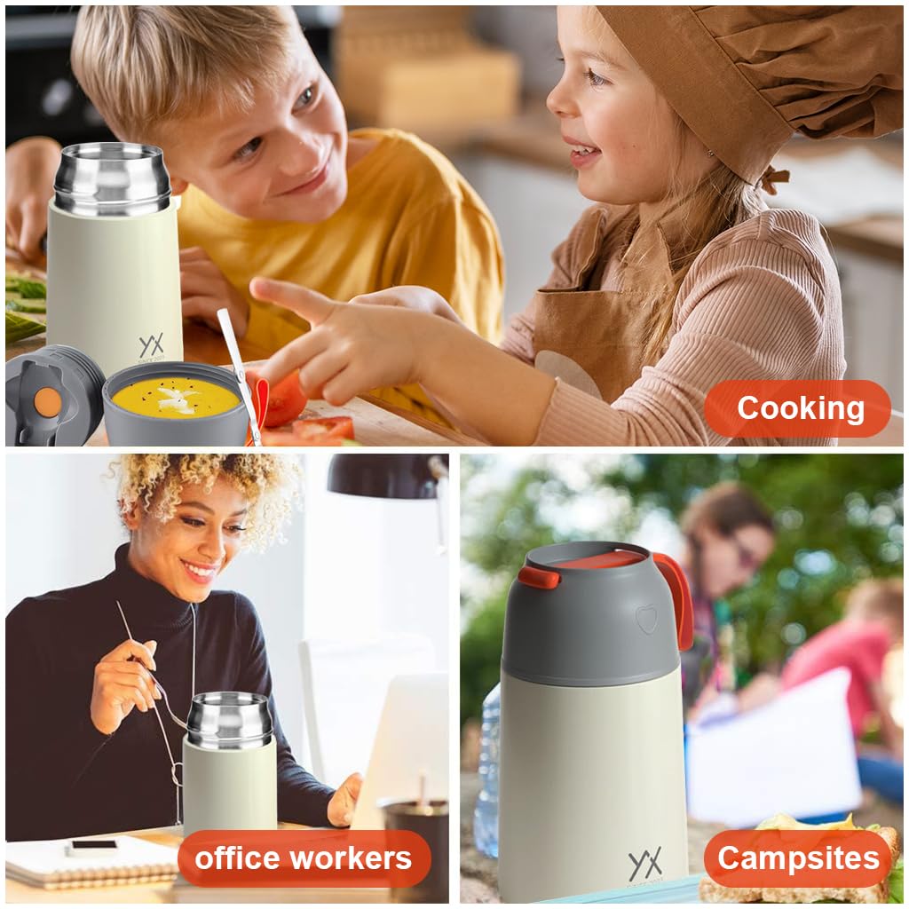 Supvox Thermos Insulated Food Jars, Food Soup Flask Lunch Box for Hot & Cold Food, 650ml Double Wall Vacuum Stainless Steel Thermal Flask Portable Thermal Lunch Container with Spoon