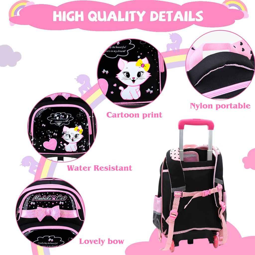 PALAY School Bag for Girls Kids Luggage Trolley Backpack for Girls Travel Backpack for Elementary Preschool Students Detachable Wheel Stand Design Gift(42X32X18cm)