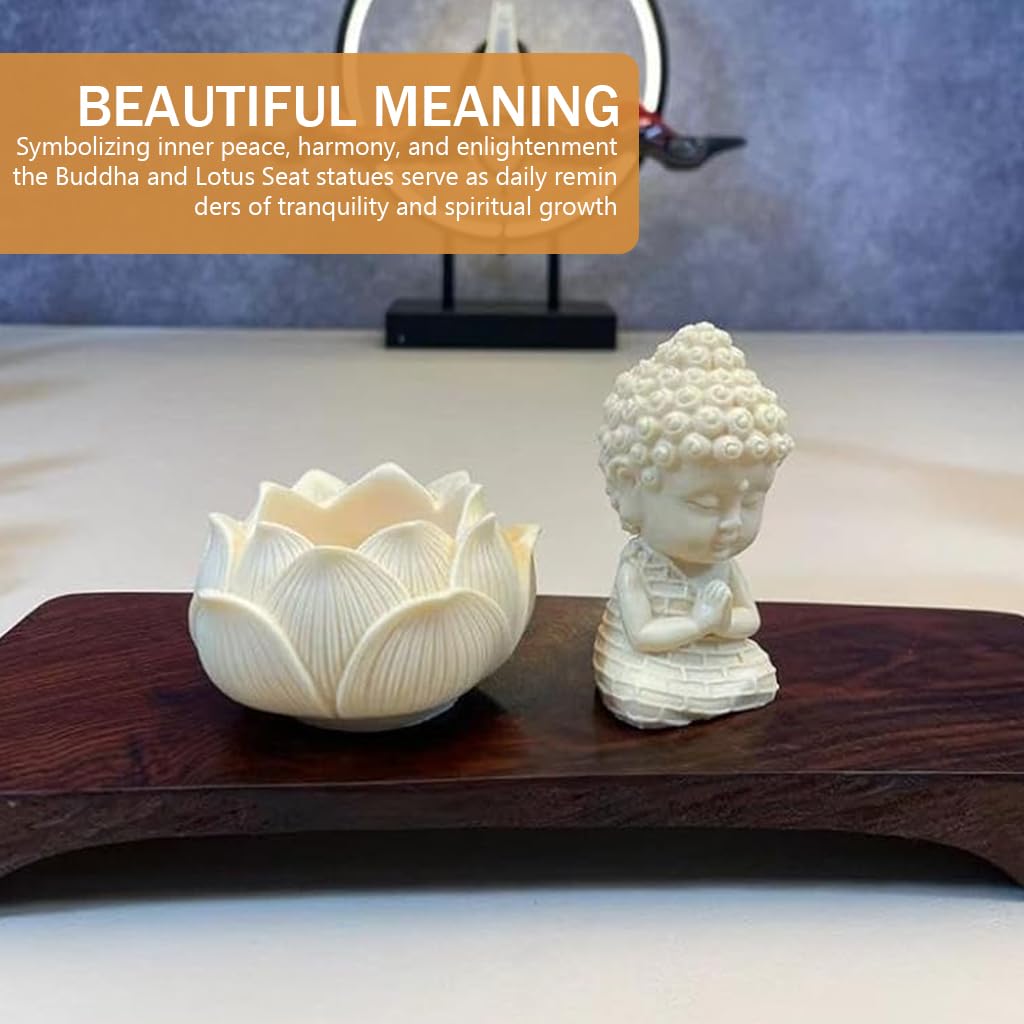 HASTHIP White Buddha Statue, Bodhisattva Statue, Small Buddha on Lotus Seat, Zen Meditation Statue, Religion Artwork Statue for Home Office Bookshelf Decoration, Collectible Gifts for Men