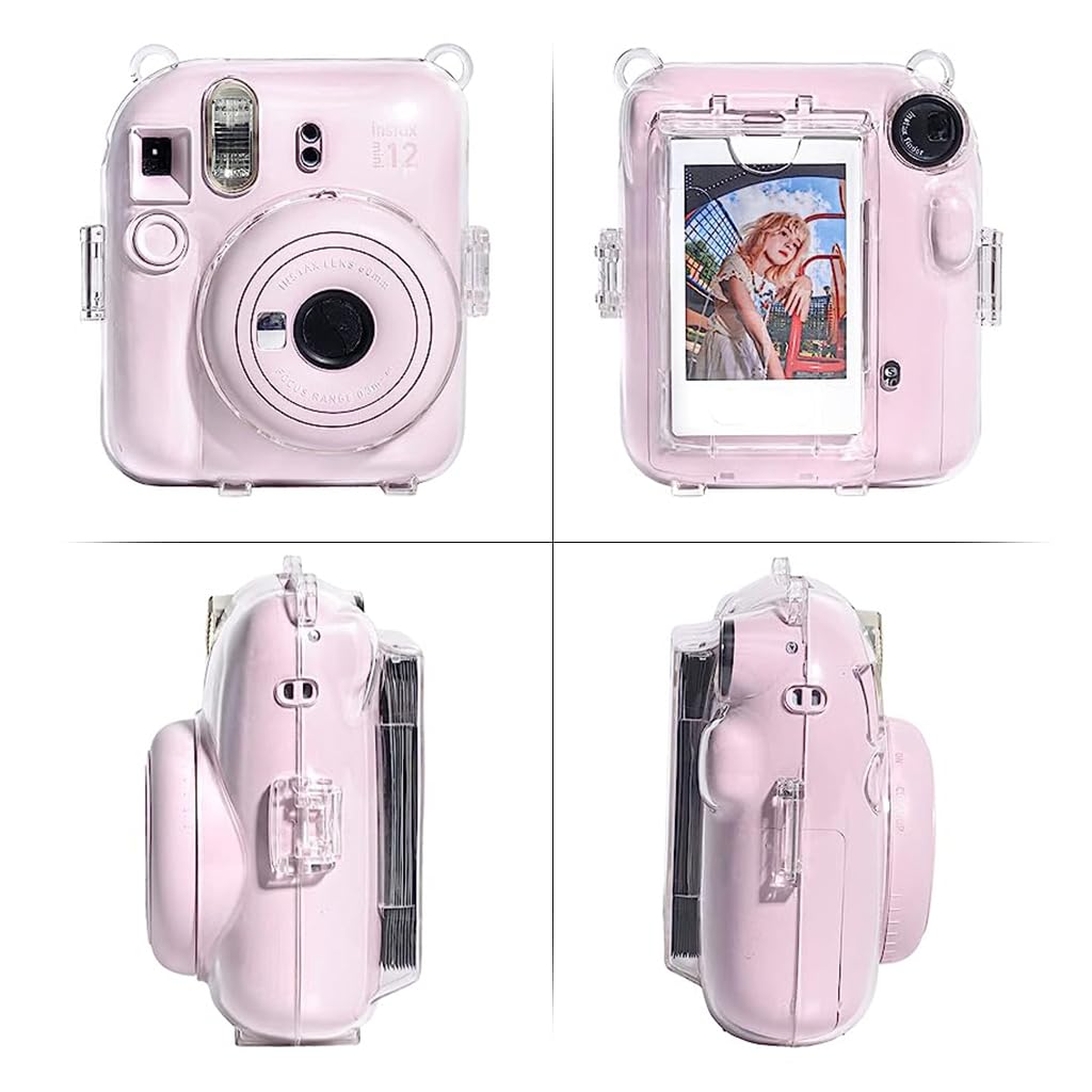 ZORBES Protective Camera Case for Fujifilm Instax Mini 12 Instant Film Camera Clear Case with Photo Slot Design, Travel Camera Case for Fujifilm Instax Mini 12 with Adjustable Shoulder Strap
