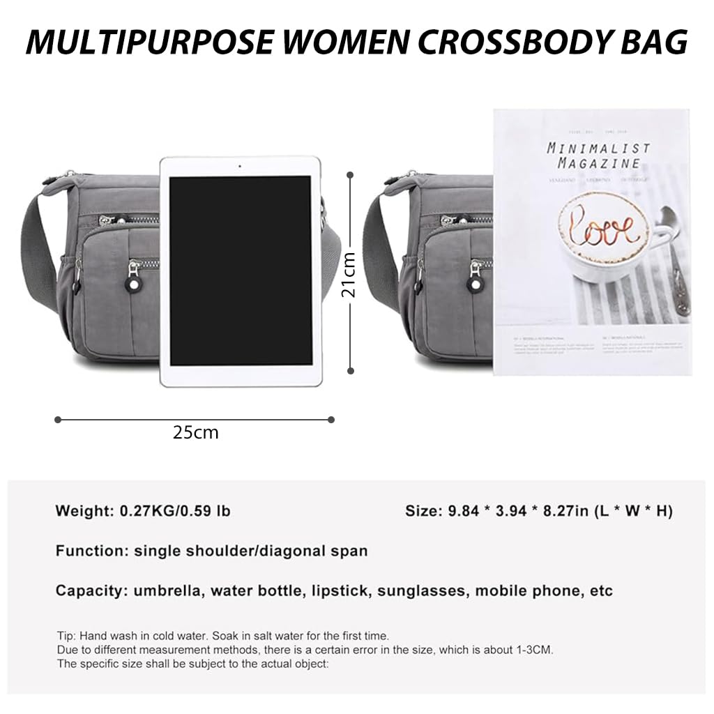 PALAY Women Crossbody Bag Waterproof Nylon Multi-layer Crossbody Bag Casual Satchel Bag Shoulder Bag Messenger Bag Travel Crossbody Bag Day Pack