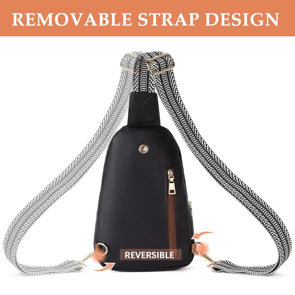 PALAY Chest Bag Unisex Crossbody Bag Men Women Shoulder Bag PU Bag with Woven Print Quick Release Adjustable Strap, Stylish Chest Bag for Commuting, Travel, Outdoor Activities, Cycling (Black)