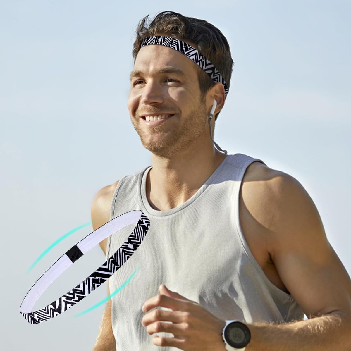 Proberos Sport Headbands Stretchy Slim Sweatbands for Men Women Non-slip Running Sweatbands Sport Headbands Yoga Headband Fashion Print Fitness Headbands for Running Gym Yoga