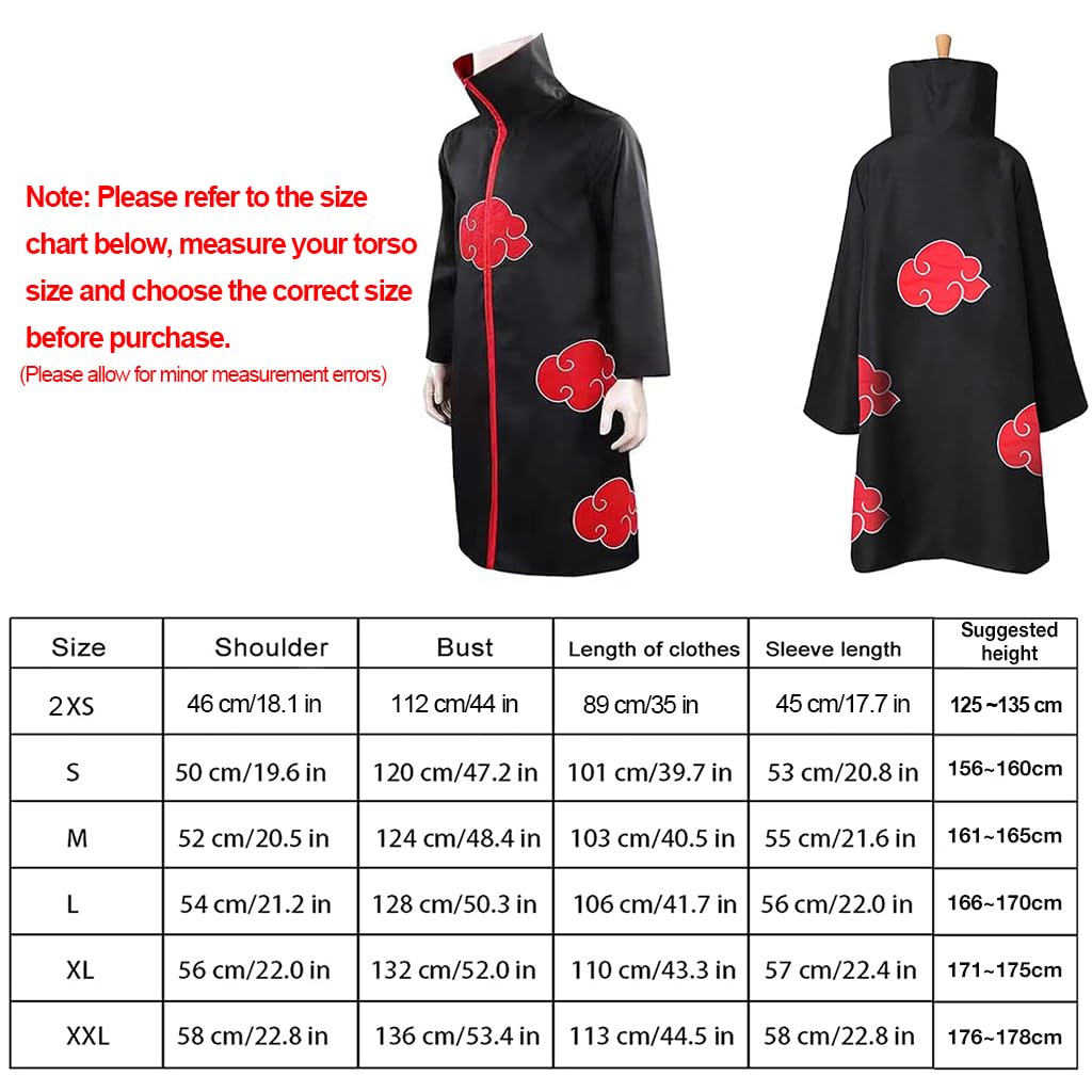 PATPAT Uchiha Itachi Anime Cosplay Costumes for Women Men 4Pcs Set, Ninja Akatsuki Cloak Long Robe for Adults Teens with Headband, Necklace & Ring for Cosplay Halloween - Size L