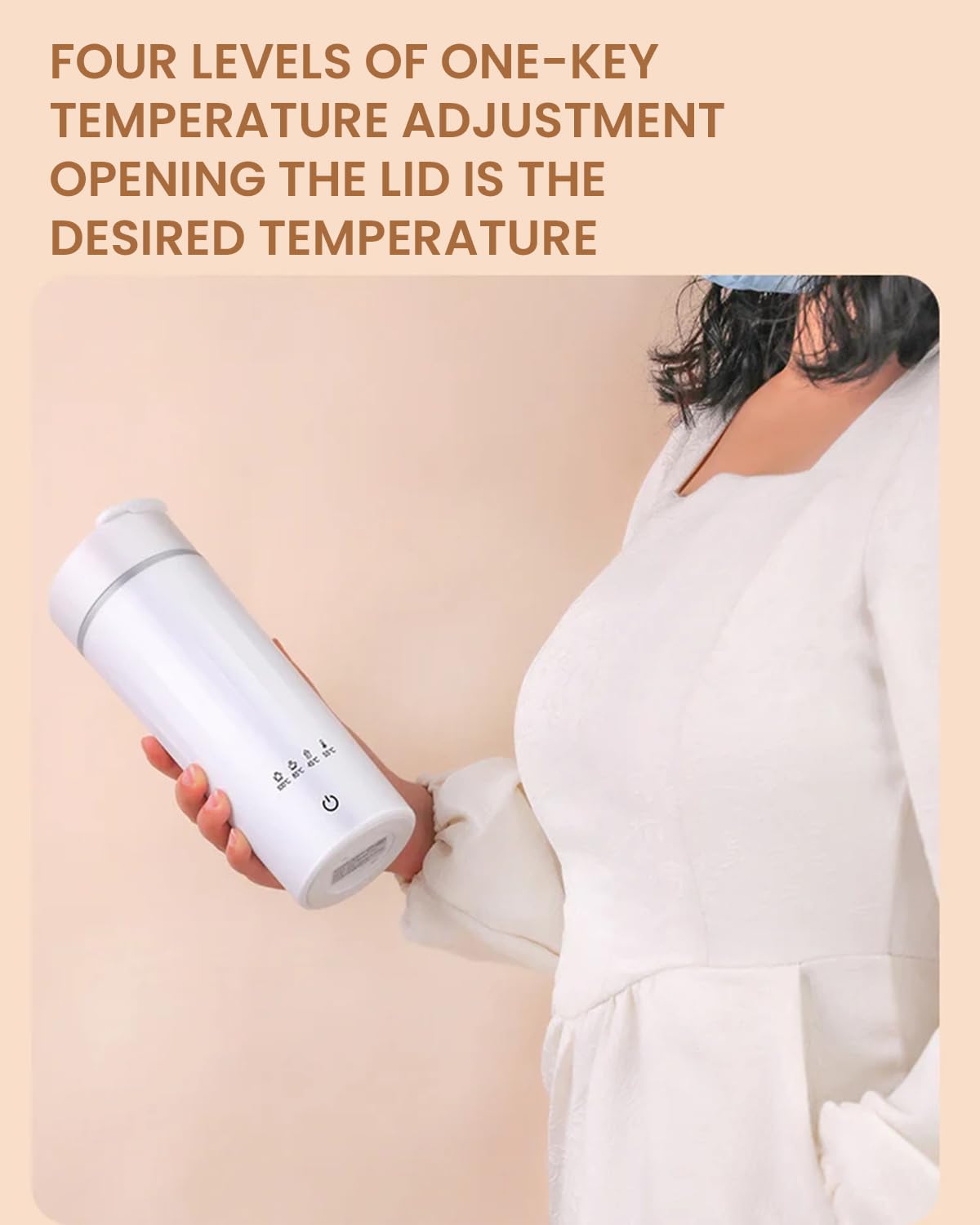 HASTHIP Electric Kettle for Travel 475ml with 4 Preset Portable Electric Water Bottle 304 Stainless Steel Liner Hot Water Kettle Electric Tea Kettle Mug Leakproof Multipurpose