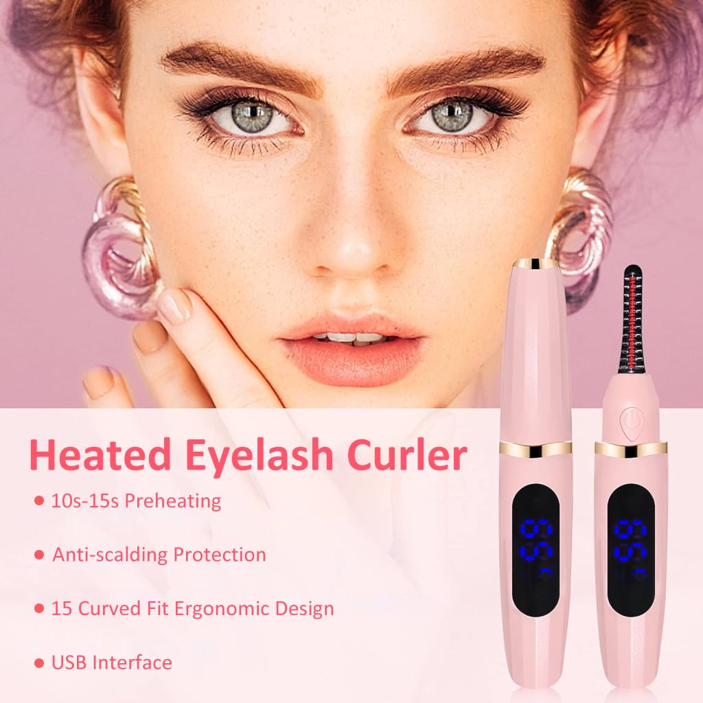 MAYCREATE Heated Eyelash Curler, USB Rechargeable Electric Eelash Curlers 3 Temperatures Mode LCD Temperature Display Eyelash Curler Push-up Heated Eyelash Curler
