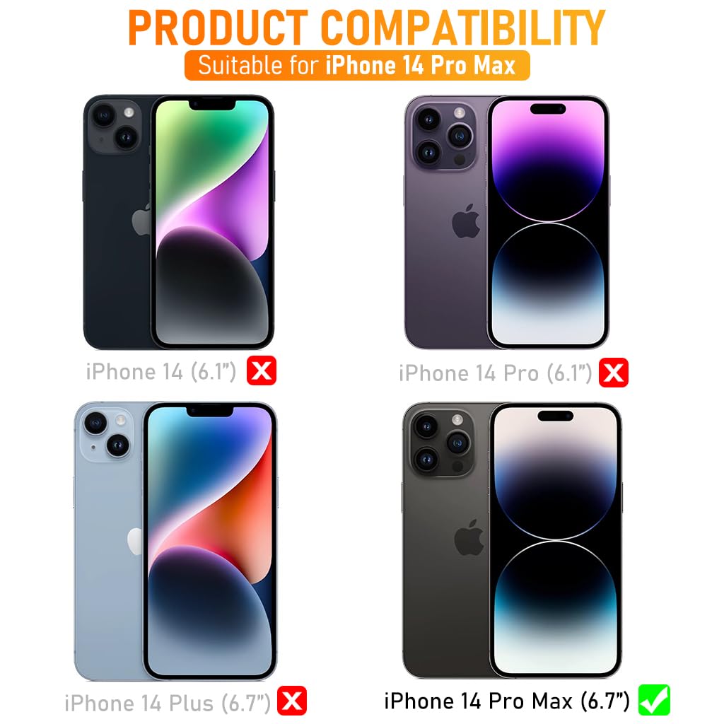 ZORBES Phone Case for iPhone 14 Pro Max 6.7 Inch Functional Phone Case with Folding Phone Ring Grip, Sliding Camera Cover, Card Storage Slot, TPU Anti-Scratch Phone Cover for iPhone 14 Pro Max